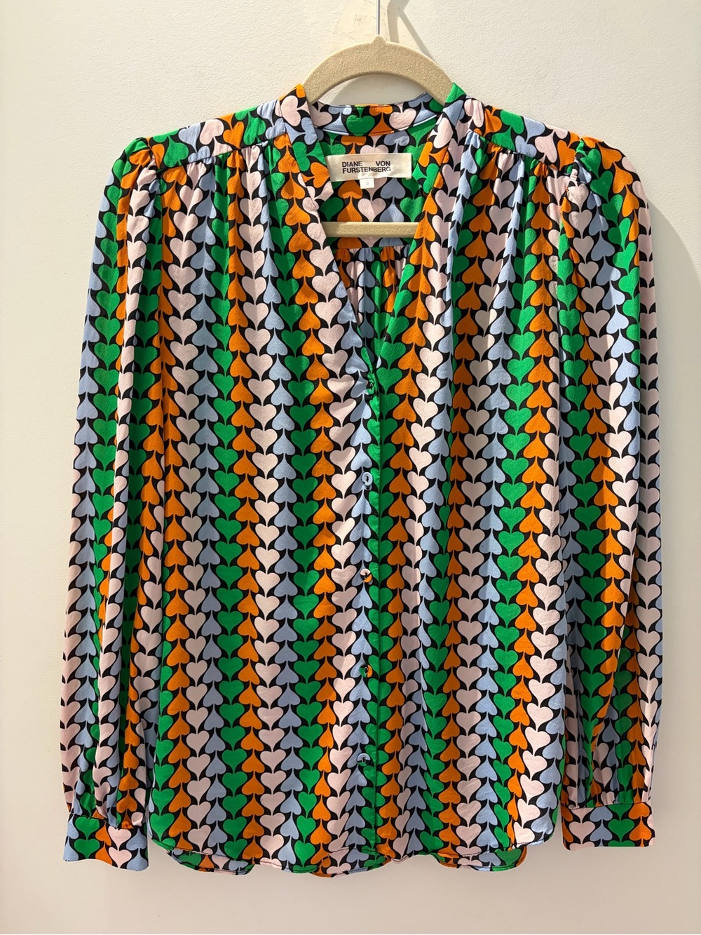 Diane von Furstenberg Washington Blouse in Heart Trail | Silk Blend Button Front - Picture 2 of 9
